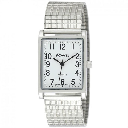 Ravel Ravel Mens Basic Classic Rectangular Silver Expander Bracelet Watch R0220.02.1