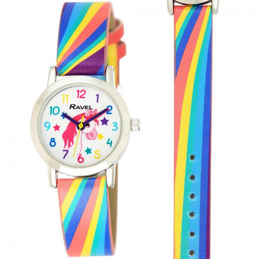 Ravel Ravel Childrens Unicorn Dial with Rainbows Strap Watch R1810.1