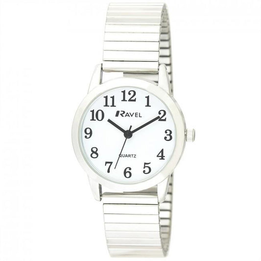 RAVEL Ravel Ladies Bold Number White Dial Expander Bracelet Watch R0232.01.2