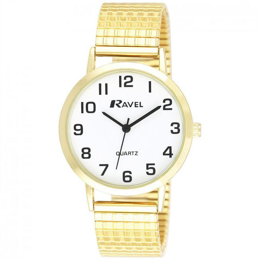 Ravel Ravel Mens Basic Gold Strap With White Round Easy Read Dial With Expander Strap Watch R0201.02.1S
