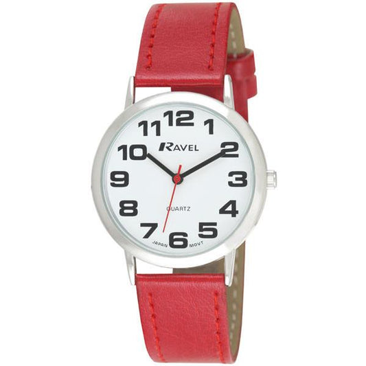 Ravel Ravel Mens Basic White Dial Red Leather Strap Watch  R0105.10.1A