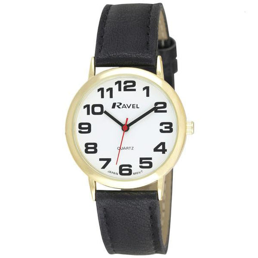Ravel Ravel Mens Basic White Dial Black Leather Strap Watch R0105.05.1A