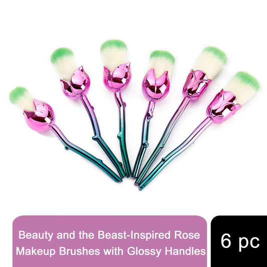 Aquarius Beauty and the Beast-Inspired Rose Makeup Brushes with Glossy Handles Pink/Blue