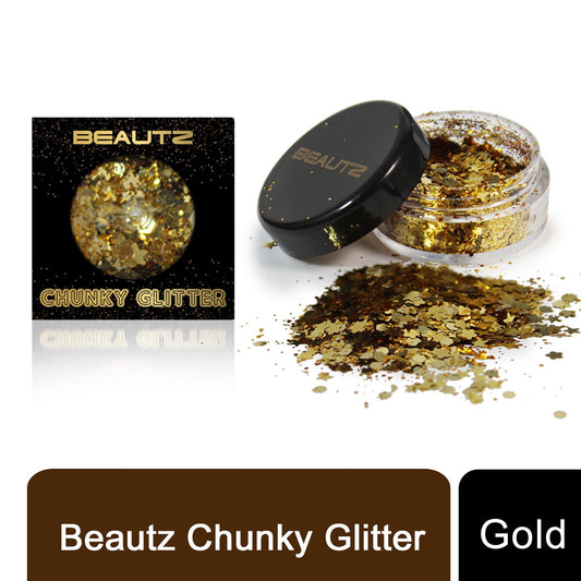 Beautz Beautz Chunky Glitter Available in 5 Varieties 10ml pot with 5g of Cosmetic Glit[Gold]  Travel