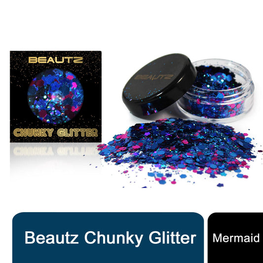 Beautz Beautz Chunky Glitter Available in 5 Varieties 10ml pot with 5g of Cosmetic Glit[Mermaid]  Travel