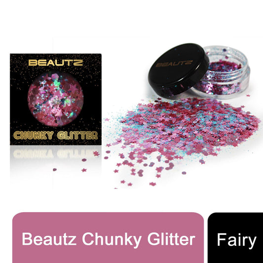 Beautz Beautz Chunky Glitter Available in 5 Varieties 10ml pot with 5g of Cosmetic Glit[Fairy]  Travel