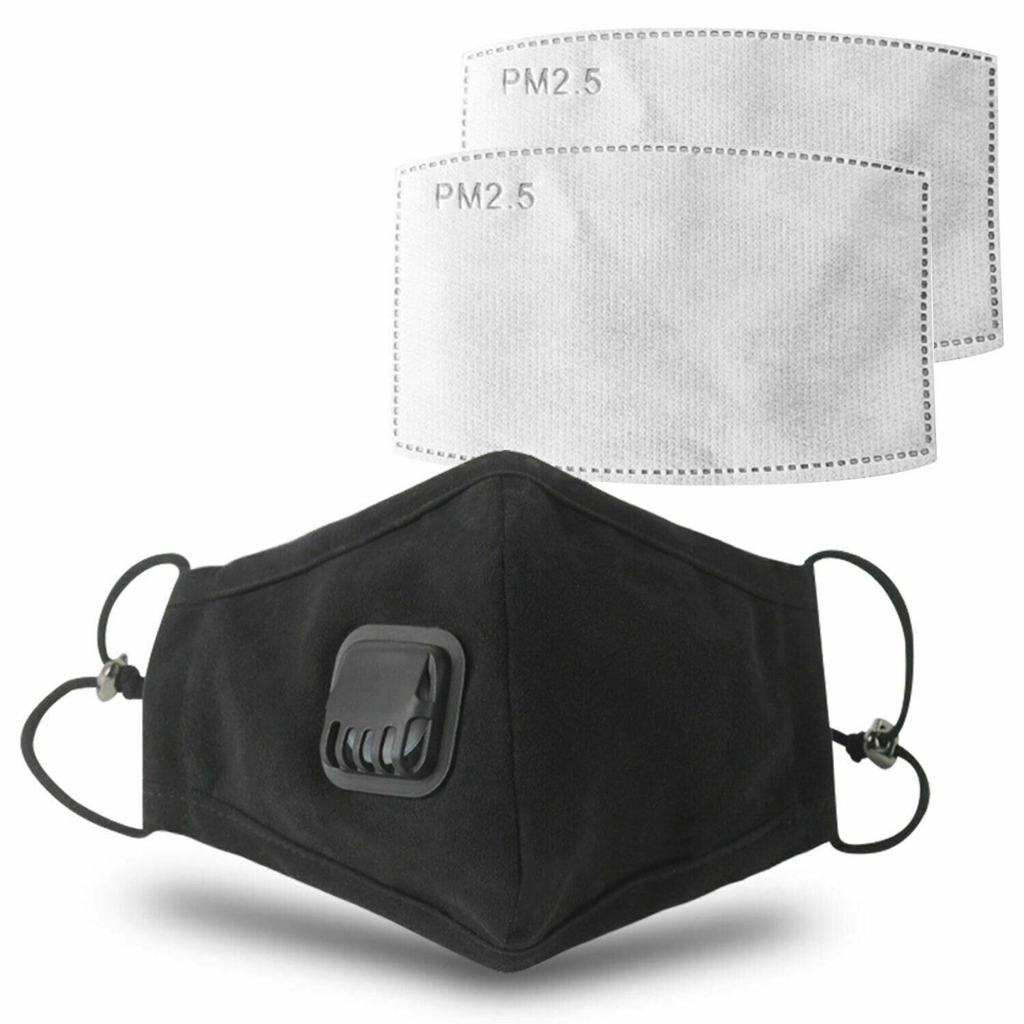 Aquarius Anti Pollution Washable Cotton Mouth Mask with Valve Replaceable Filter, Black[1x Mask with 2 Filters] Black Medium