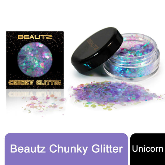 Beautz Beautz Chunky Glitter Available in 5 Varieties 10ml pot with 5g of Cosmetic Glit[Unicorn]  Travel