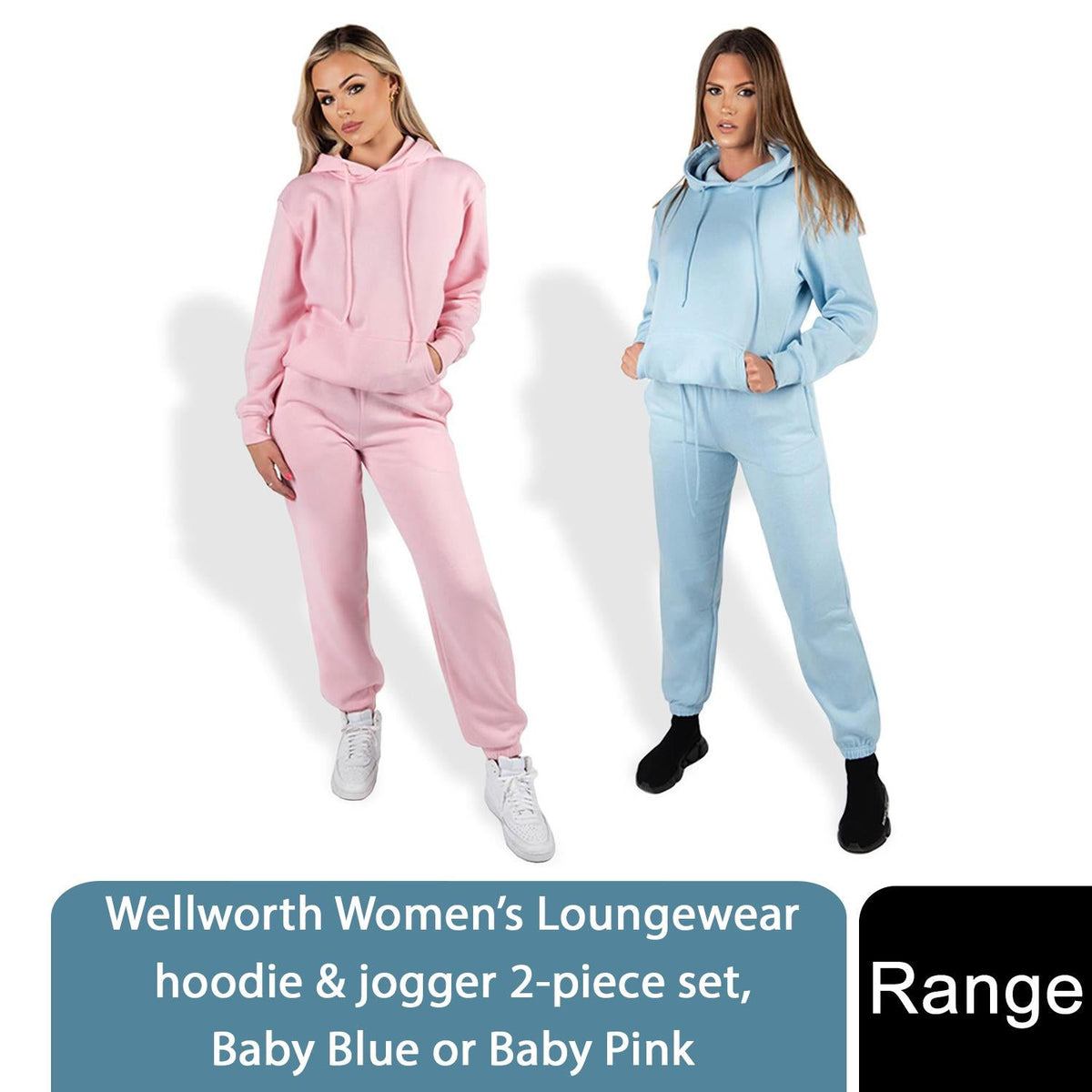 Wellworth Women's Loungewear Hoodie & Jogger 2pcs Set, Baby Blue or Baby Pink