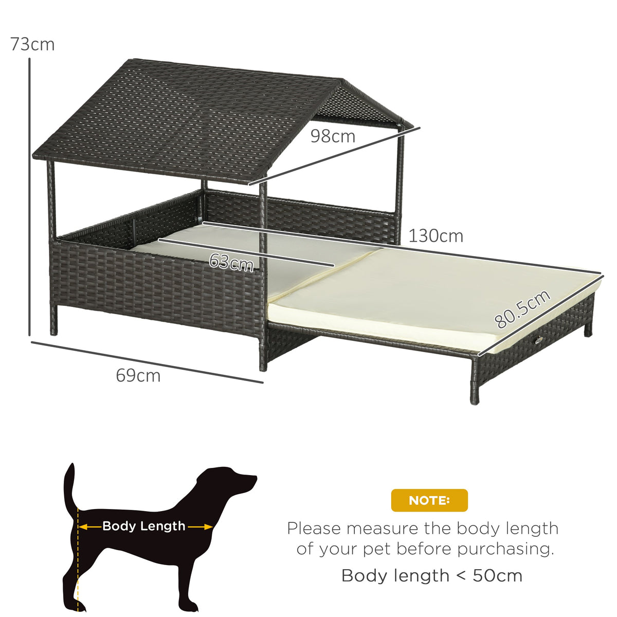 PawHut Extendable Rattan Dog House with Water-Resistant Roof, Cushion