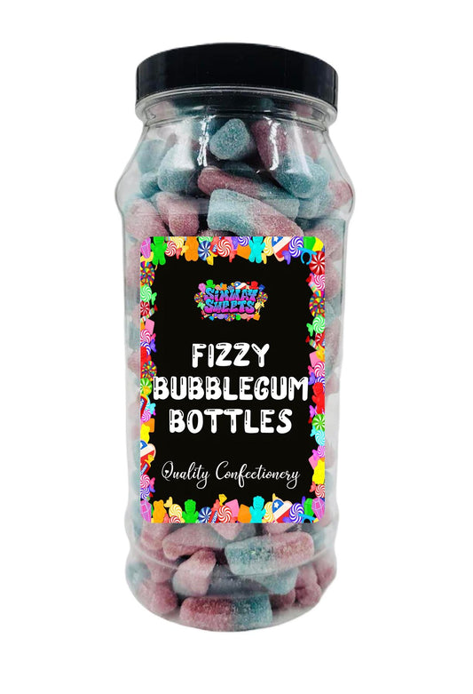 Simway Sweets Fizzy Bubblegum Bottles Pink and Blue Bottles Retro Sweets Gift Jar