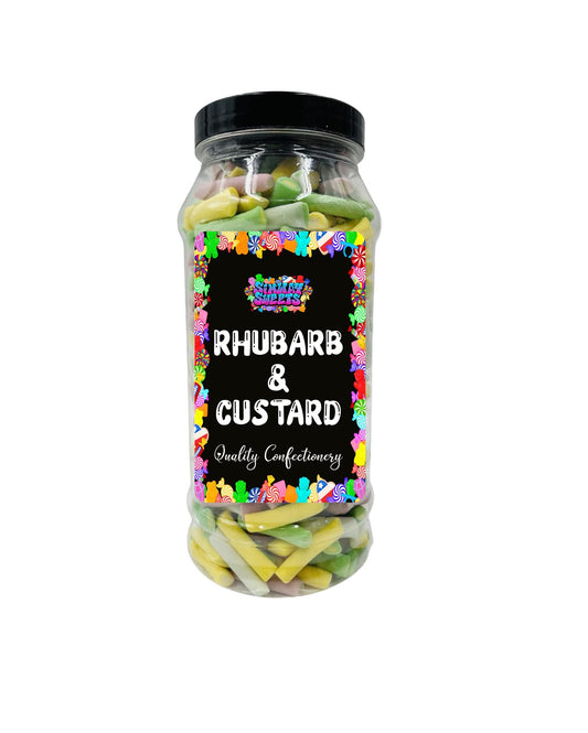 Simway Sweets Rhubarb & Custard Flavour Tubes Retro Sweets Gift Jar