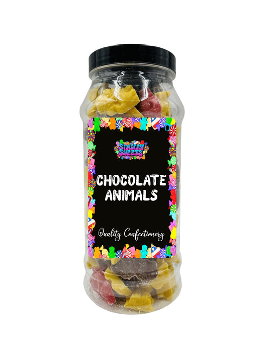 Simway Sweets Chocolate Animal Shapes Milk, White & Pink Chocolate Retro Sweets Gift Jar