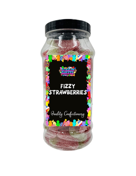 Simway Sweets Fizzy Giant Strawberries Strawberry Chewy Sweets Retro Jelly Gummy Sweets Gift Jar
