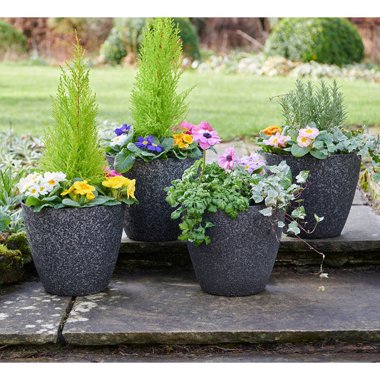 Greenhurst Pack of 4 Granite Planters Black H24 x 27cm Dia