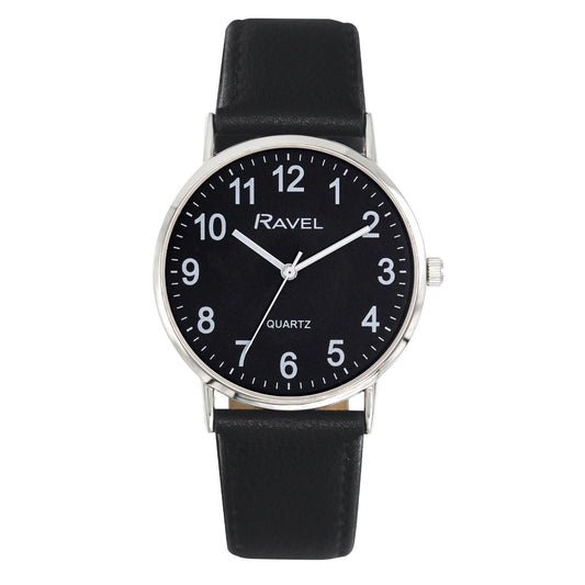 Ravel Ravel Mens Classic Big Black Dial Black Leather Strap Watch R0129.23.1