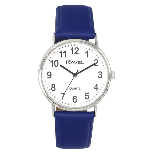 Ravel Ravel Ladies Classic Big White Dial Blue Leather Strap Watch R0129.26.1