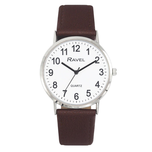 Ravel Ravel Mens Classic Big White Dial Brown Leather Strap Watch R0129.21.1