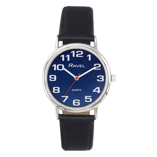 Ravel Ravel Unisex Mens Ladies Classic Big Blue Dial Black Leather Strap Watch R0105.52.1