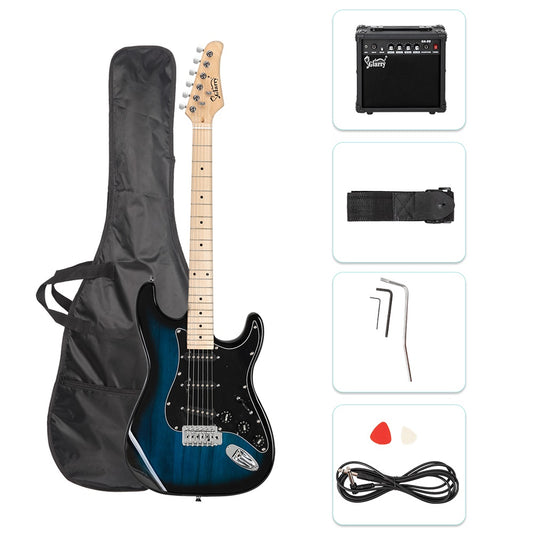 Glarry GST Stylish Electric Guitar Kit with Black Pickguard Blue Color
