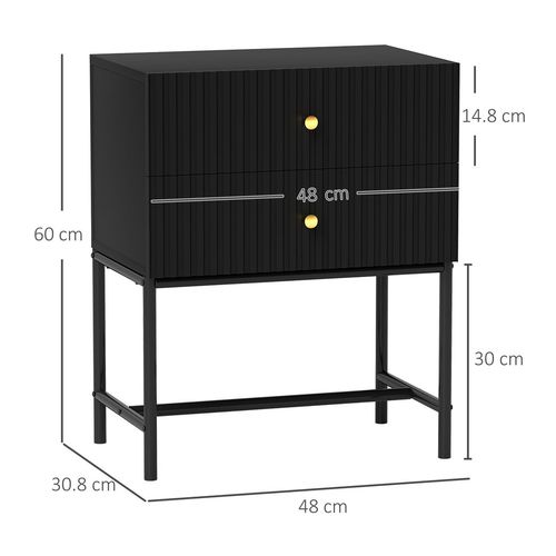 HOMCOM Modern Bedside Table with 2 Drawers for Bedroom
