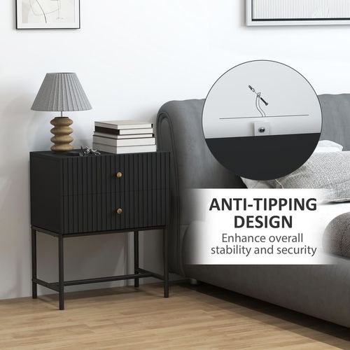 HOMCOM Modern Bedside Table with 2 Drawers for Bedroom