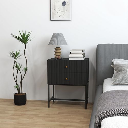 HOMCOM Modern Bedside Table with 2 Drawers for Bedroom