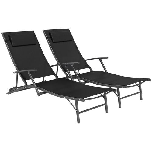 Outsunny Set of 2 Garden Sun Loungers, Folding Chaise Lounge Chairs