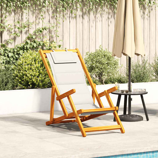 vidaXL Folding Beach Chair with Armrests Light Grey Acacia Wood & Textilene