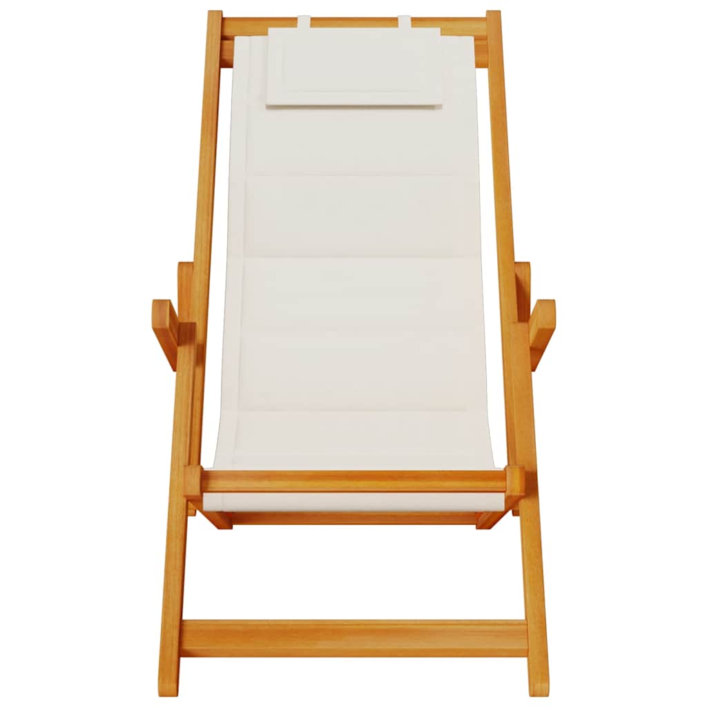 vidaXL Folding Beach Chair with Armrests Light Grey Acacia Wood & Textilene