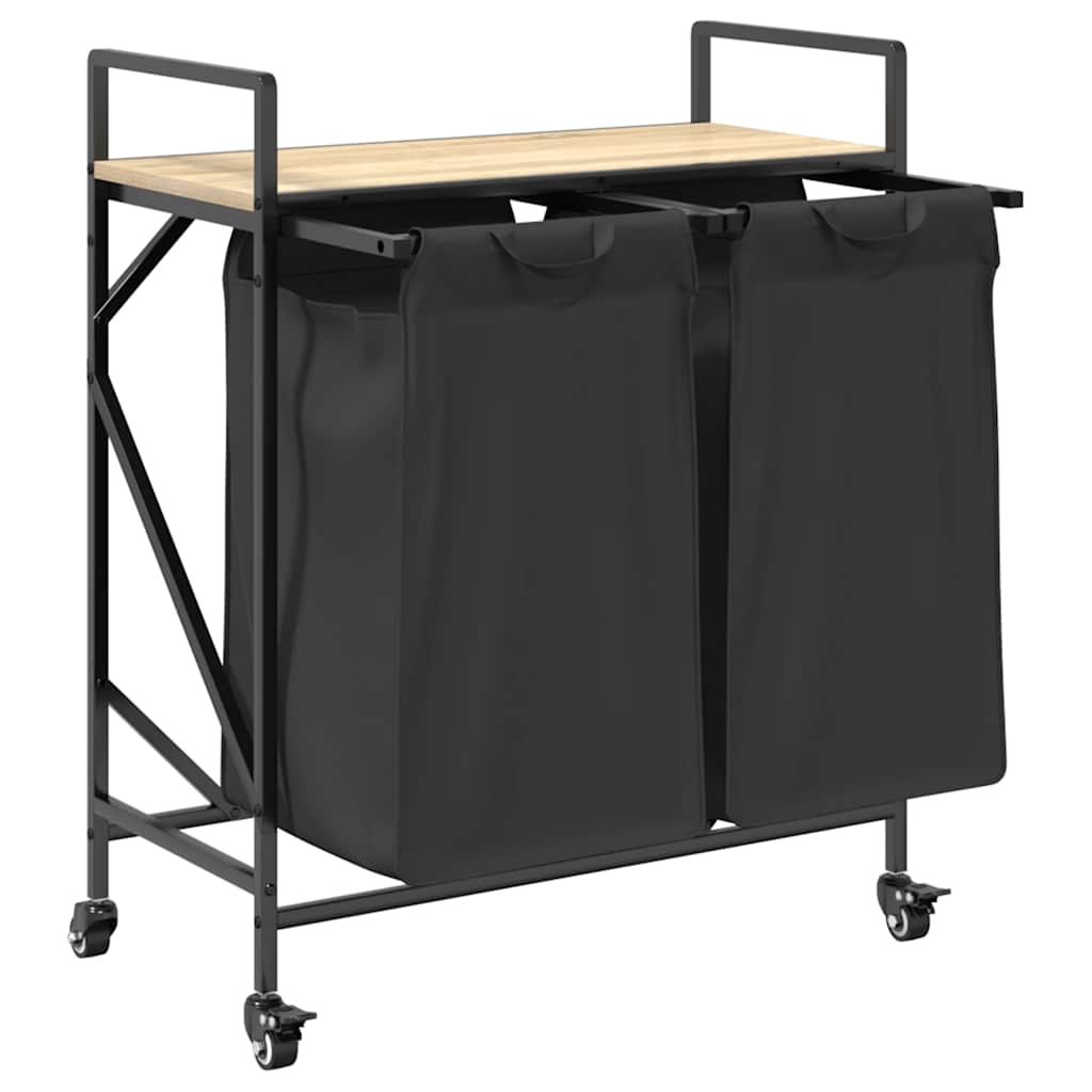 vidaXL Laundry Basket 2 Compartments with Wheels Sonoma Oak