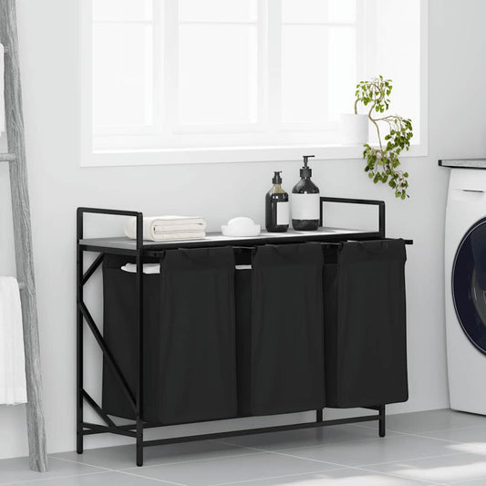 vidaXL Laundry Basket 3 Compartments with Shelf Grey Sonoma