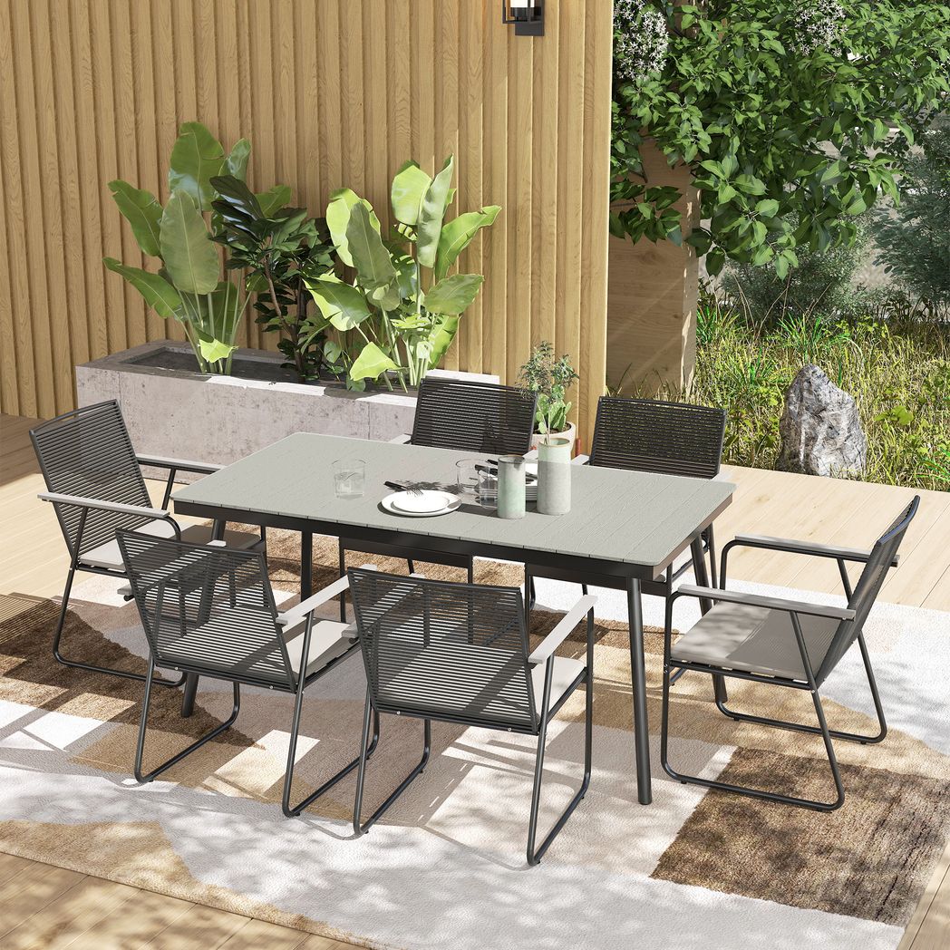 Outsunny 6 Seater Garden Dining Set with Cushions Rattan Backrest