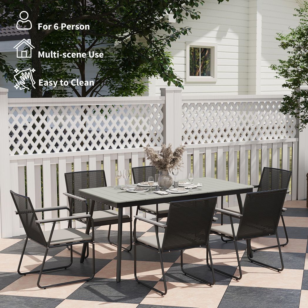 Outsunny 6 Seater Garden Dining Set with Cushions Rattan Backrest