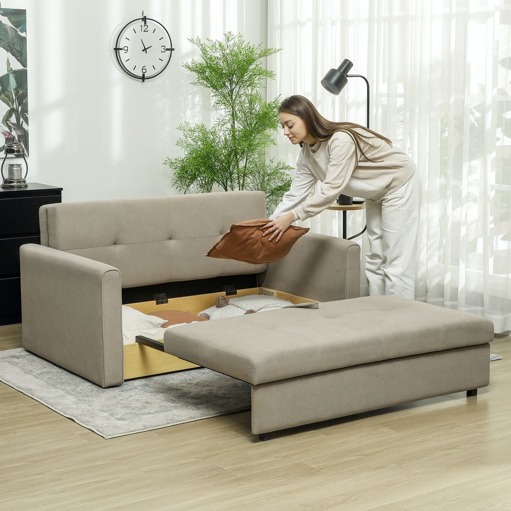 HOMCOM 2 Seater Sofa Bed Convertible Bed Settee w/ 2 Cushions