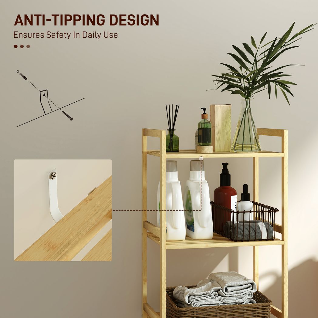 HOMCOM 3-Tier Bamboo Bathroom Storage Shelf with Adjustable Rack