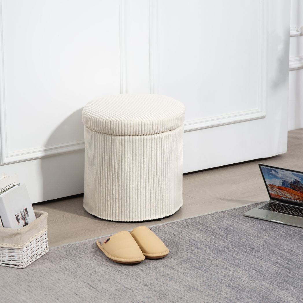 HOMCOM Round Storage Ottoman with Lid, Vanity Stool with Storage