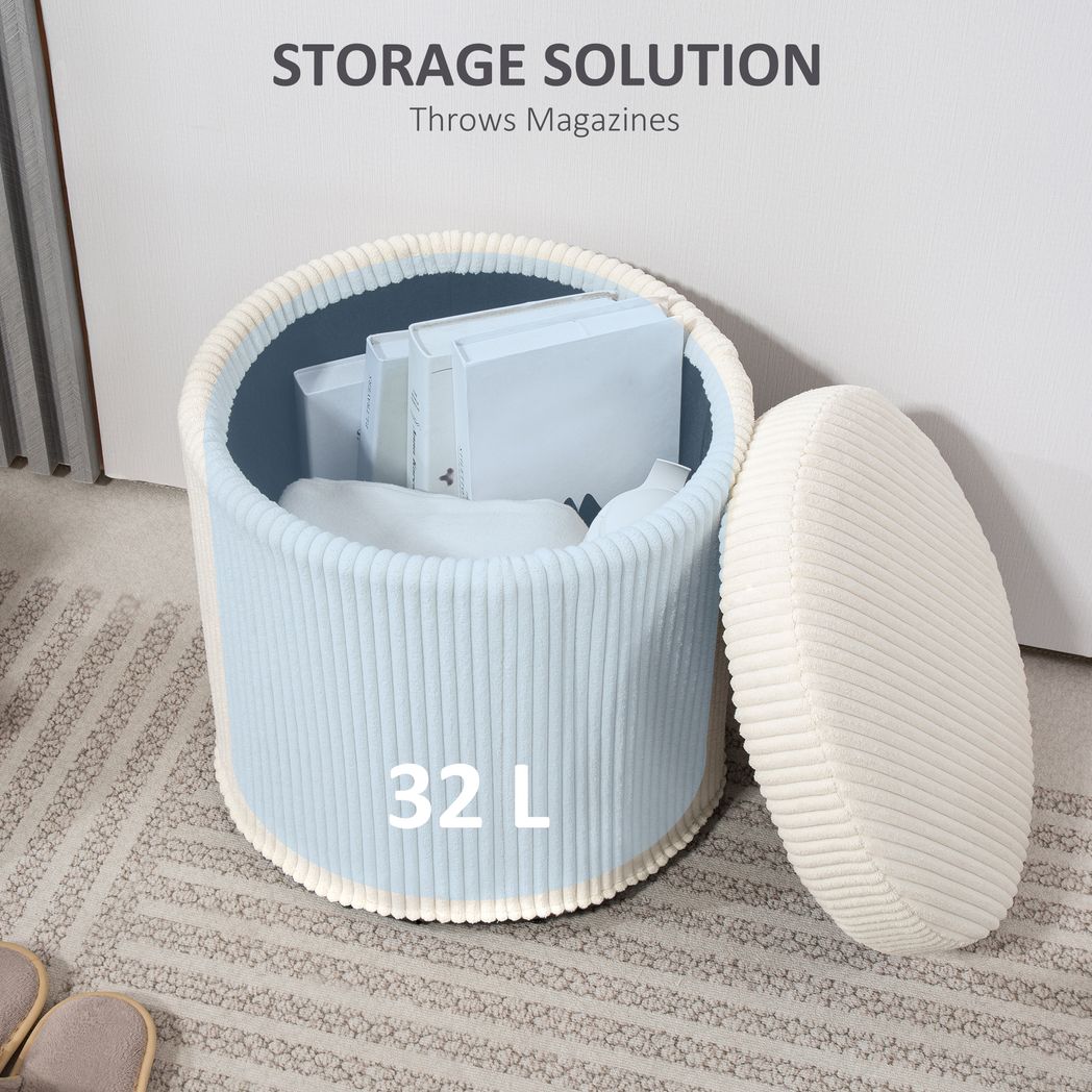 HOMCOM Round Storage Ottoman with Lid, Vanity Stool with Storage