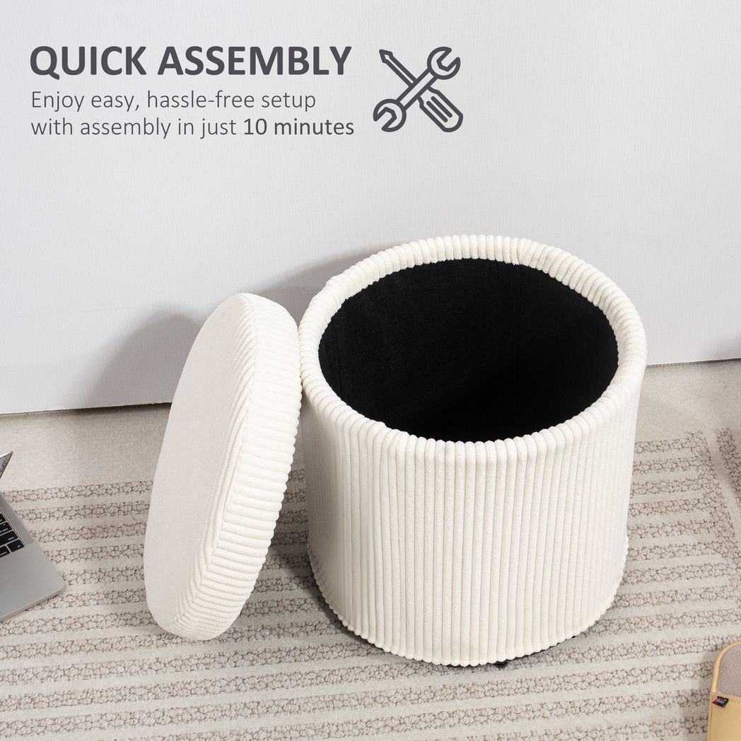 HOMCOM Round Storage Ottoman with Lid, Vanity Stool with Storage