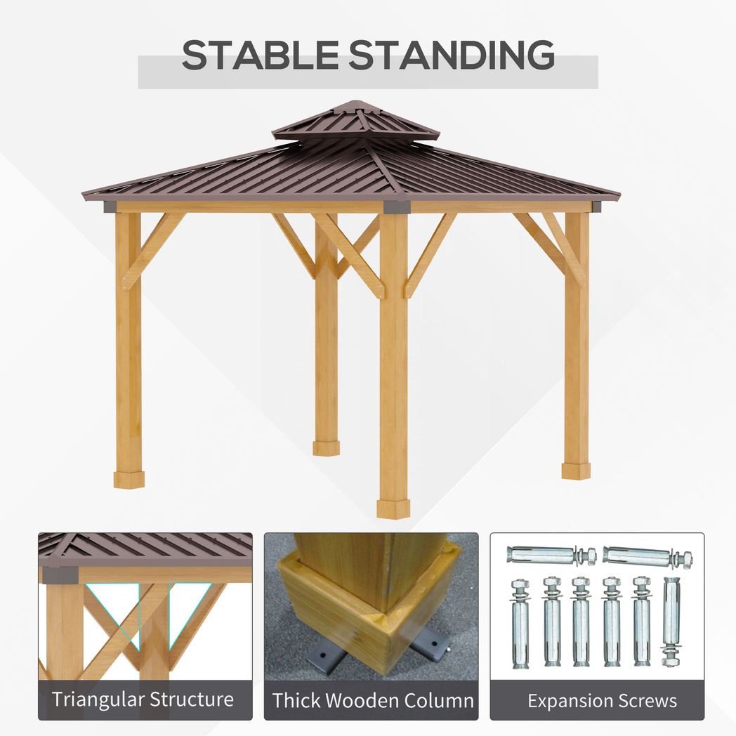 Outsunny 3x(3)M Double-Tier Hardtop Gazebo, Outdoor Patio Shelter