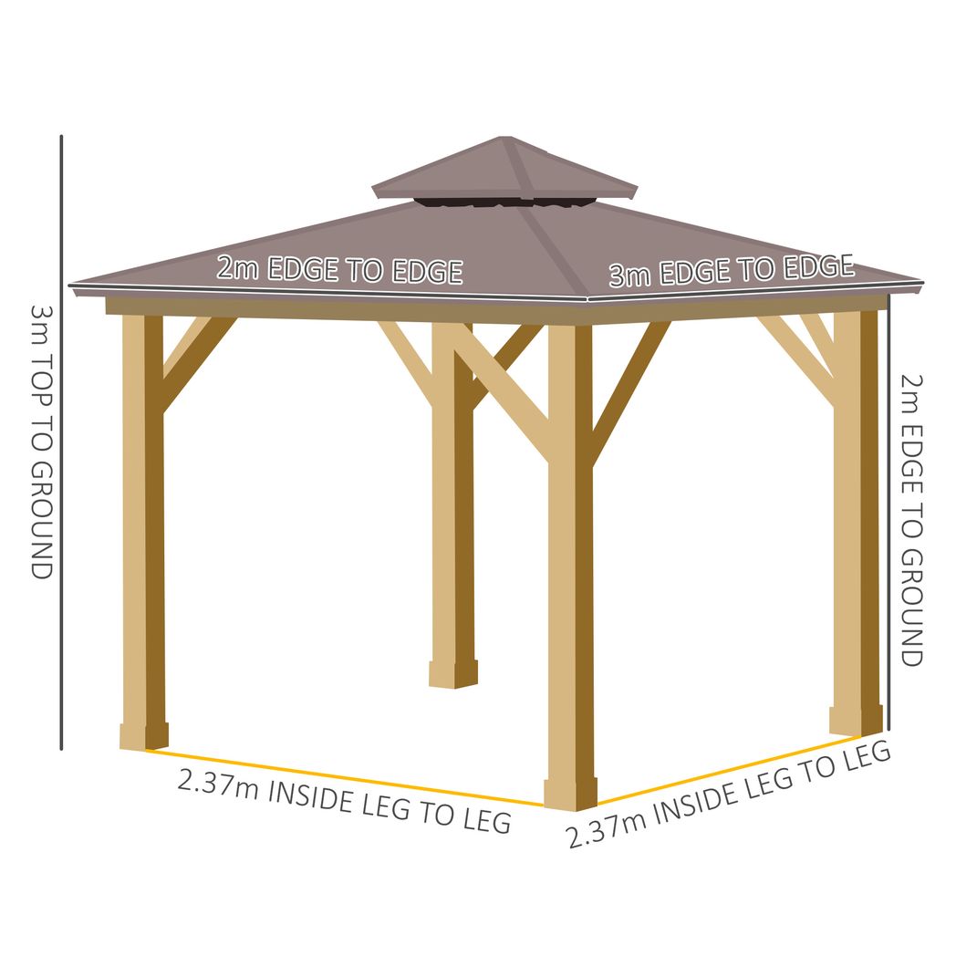 Outsunny 3x(3)M Double-Tier Hardtop Gazebo, Outdoor Patio Shelter