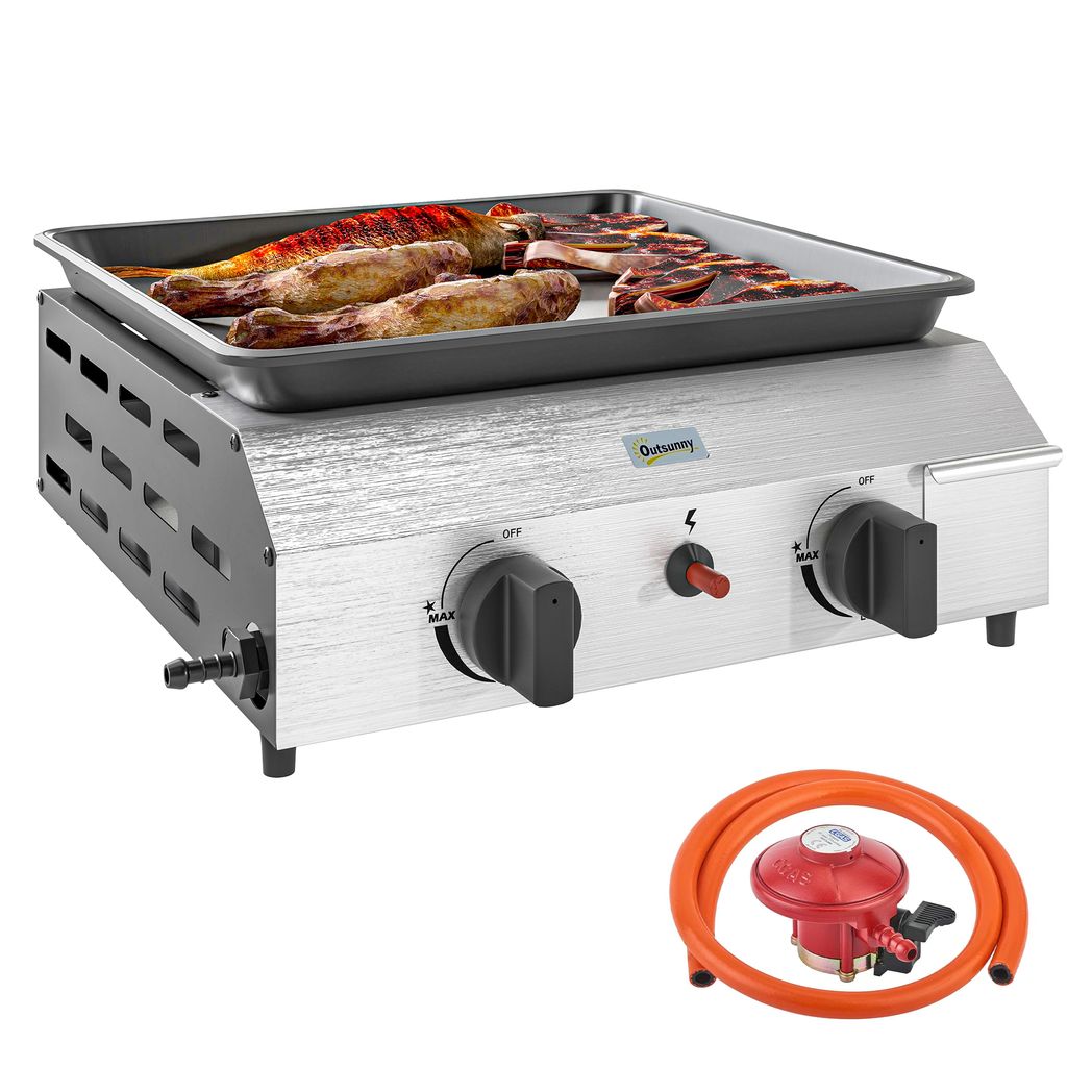 Outsunny Gas Grill, Gas BBQ with Non-Stick Griddle for Camping