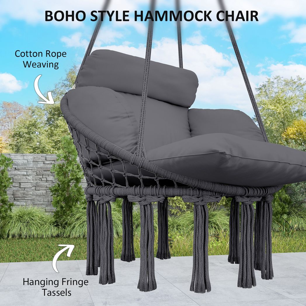 Outsunny Hammock Chair, Boho Hanging Swing Chair with Cushion