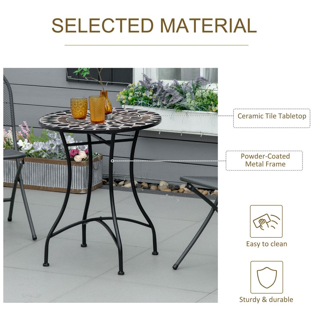 Outsunny 60cm Mosaic Round Bistro Table Outdoor Garden Side Table