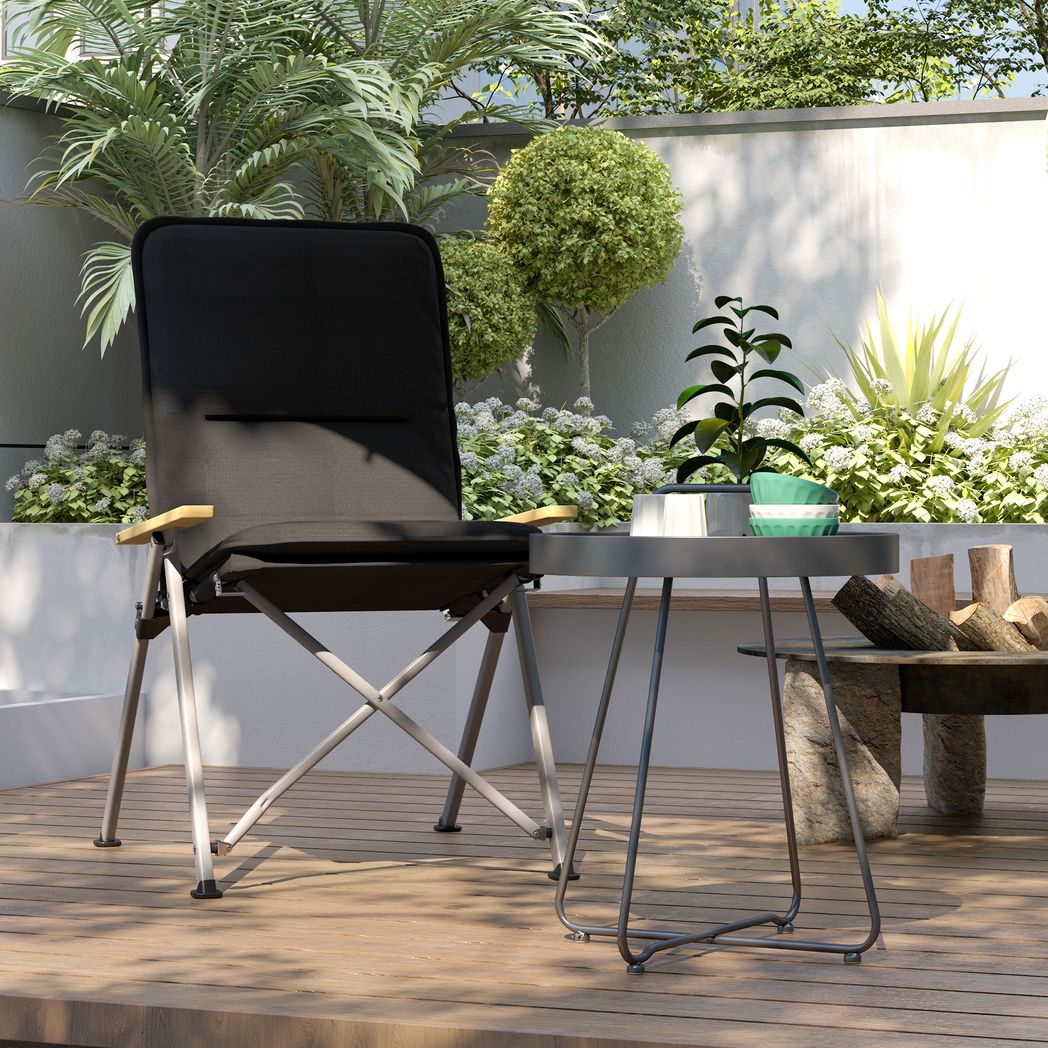 Outsunny Padded Camp Chair Outdoor High Back Folding Recliner with Bag