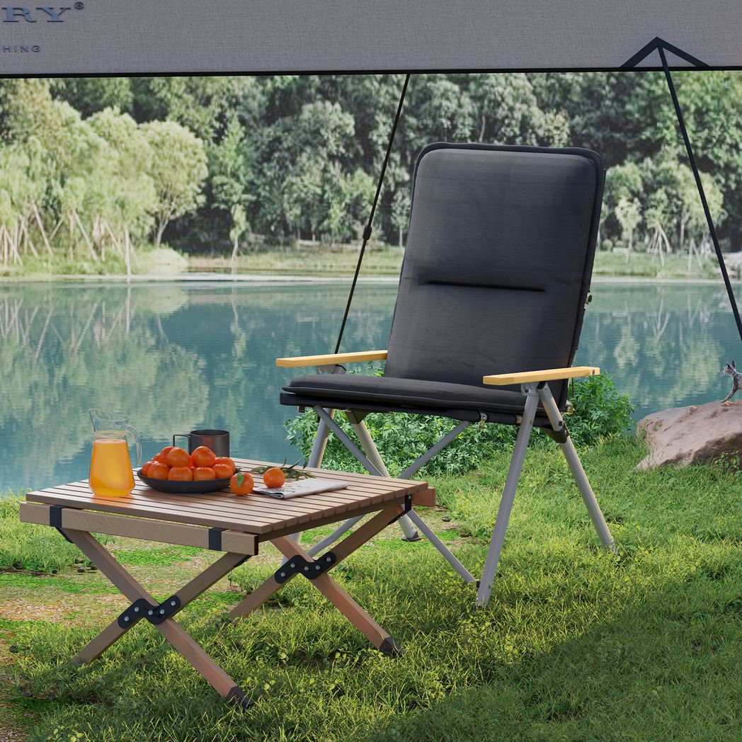 Outsunny Padded Camp Chair Outdoor High Back Folding Recliner with Bag