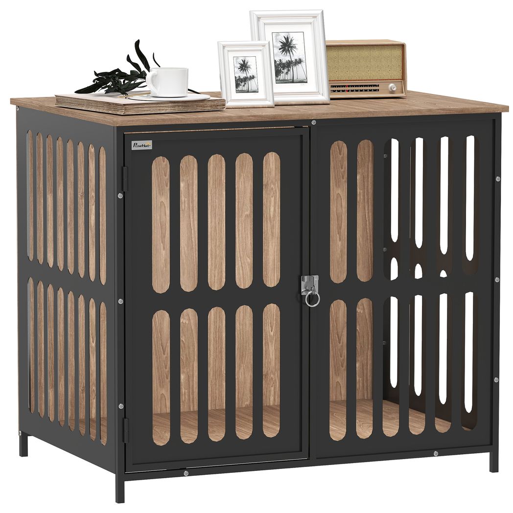 PawHut Dog Crate Furniture with Anti-Chew Resistant Mesh for Medium Dogs