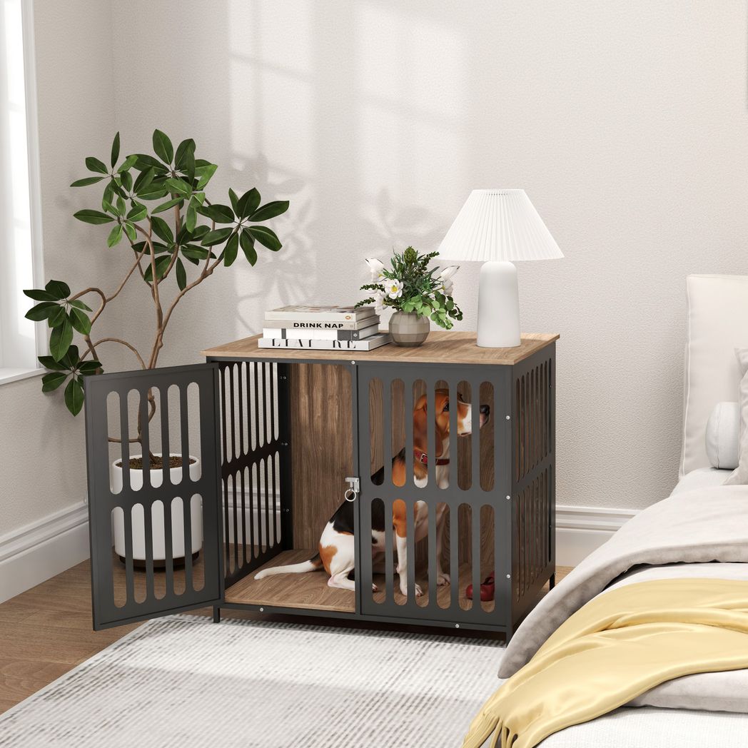 PawHut Dog Crate Furniture with Anti-Chew Resistant Mesh for Medium Dogs