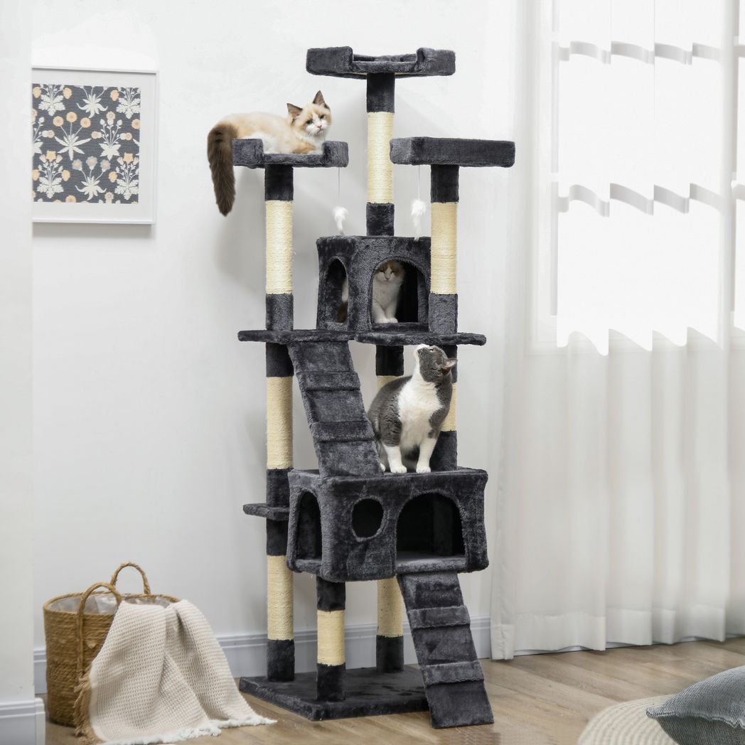 PawHut Cat Tree Scratcher Activity Centre, Condo Scratching Post Toy Bed