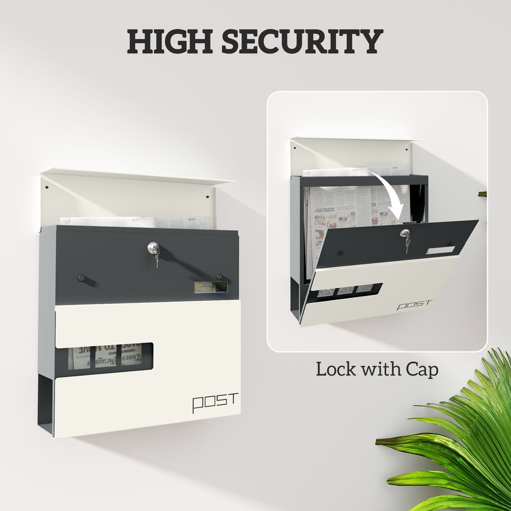 HOMCOM Wall Mounted Post Box, Weatherproof Letterbox with Lock